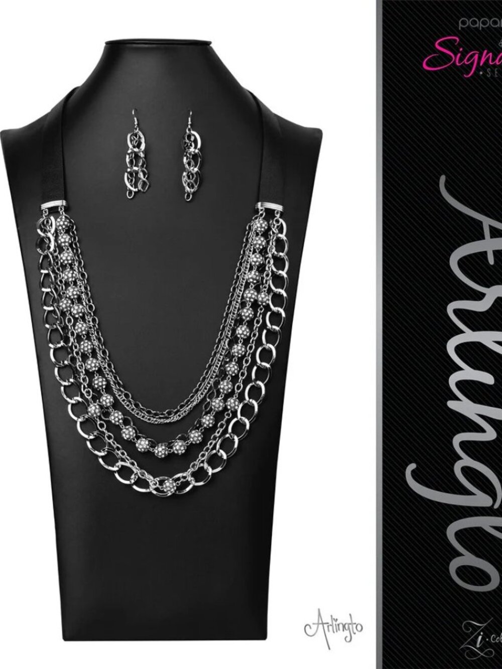 Paparazzi Zi Collection “The Arlington” Signature Series Silver Necklace & Earri